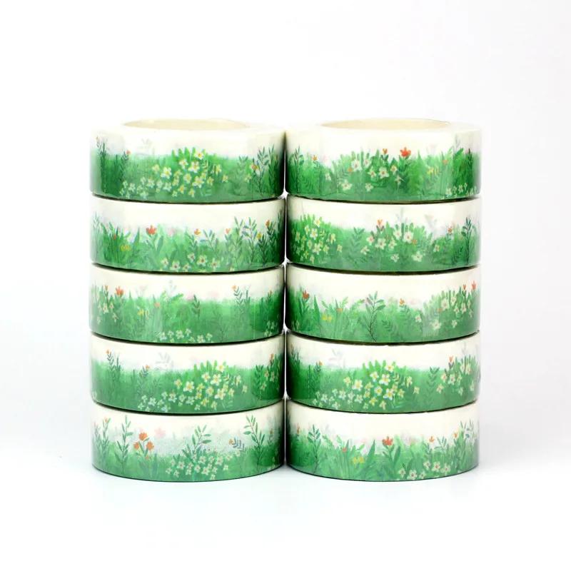 Bulk 10pcs/Lot Decorative Cute Green Grass and Small White Flowers Paper Washi Tapes Journaling Adhesive Masking Tap